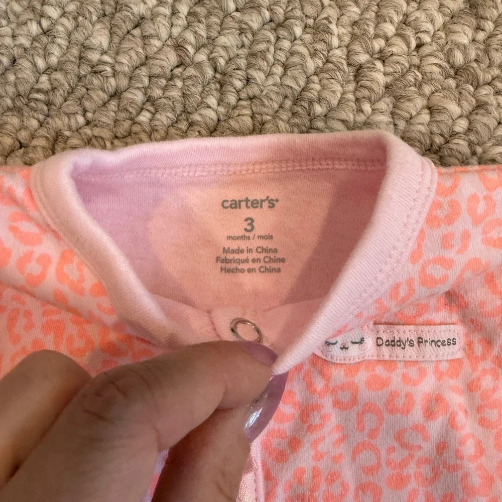 Carters Baby Girl Leopard Print Footie Sleeper Daddys Princess Size 3 Months‎